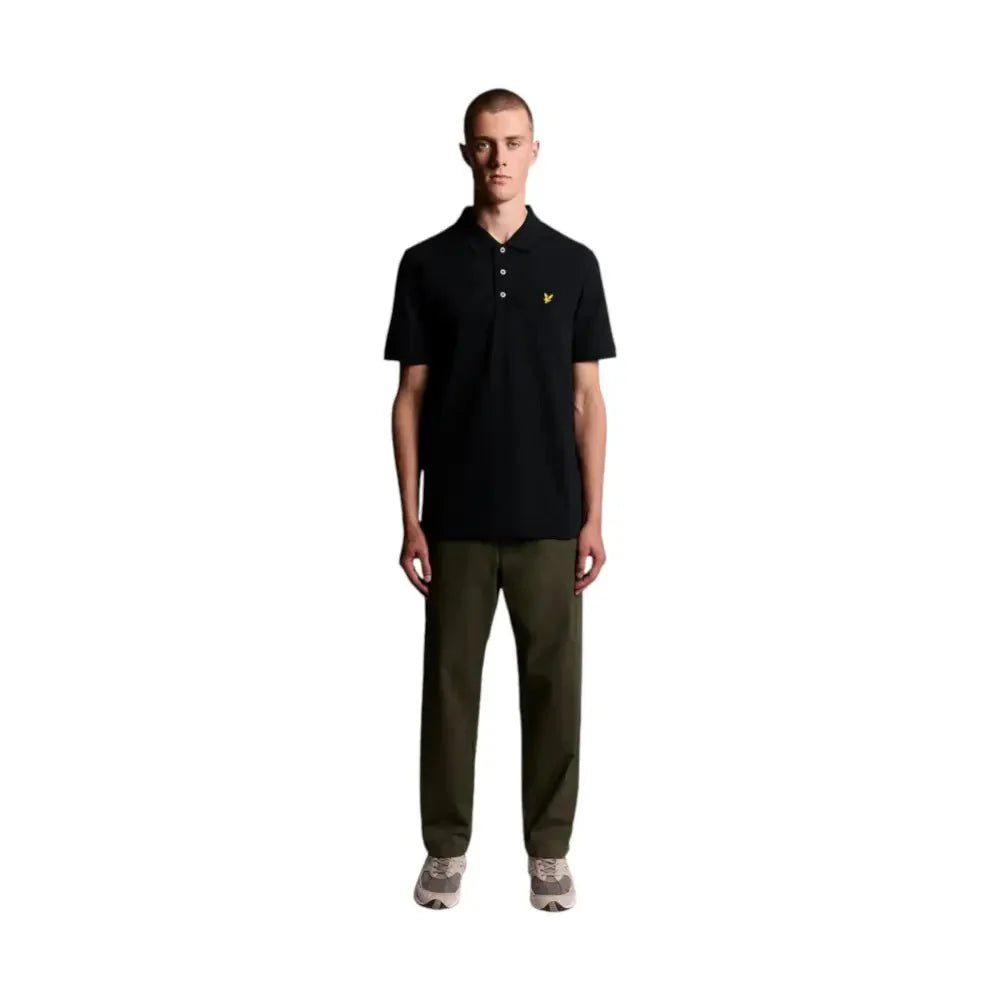 Polo uomo lyle e scott nero in cotone con maniche corte e logo uccello giallo sul petto