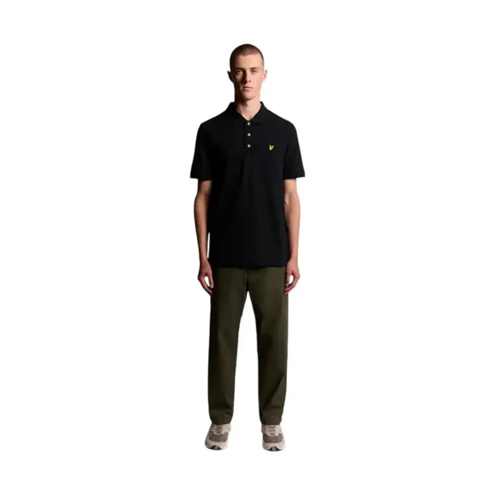 Polo uomo lyle e scott nero in cotone con maniche corte e logo uccello giallo sul petto