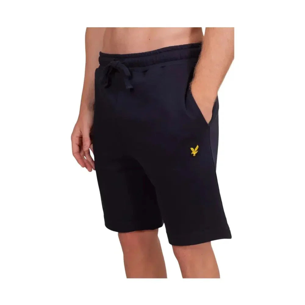 Navy blue fleece shorts uomo lyle e scott con logo uccello giallo sul coscia