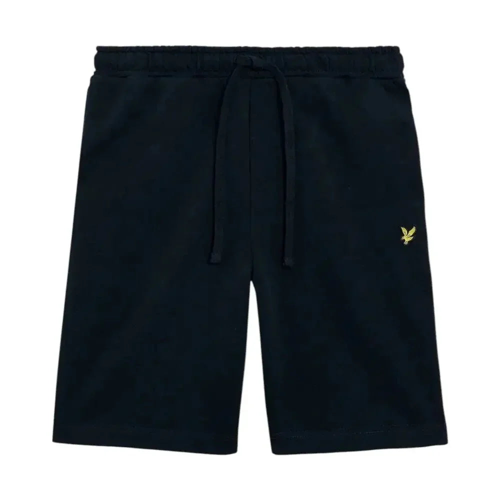 Shorts uomo Lyle e Scott neri in tessuto tecnico con logo uccello oro sulla coscia
