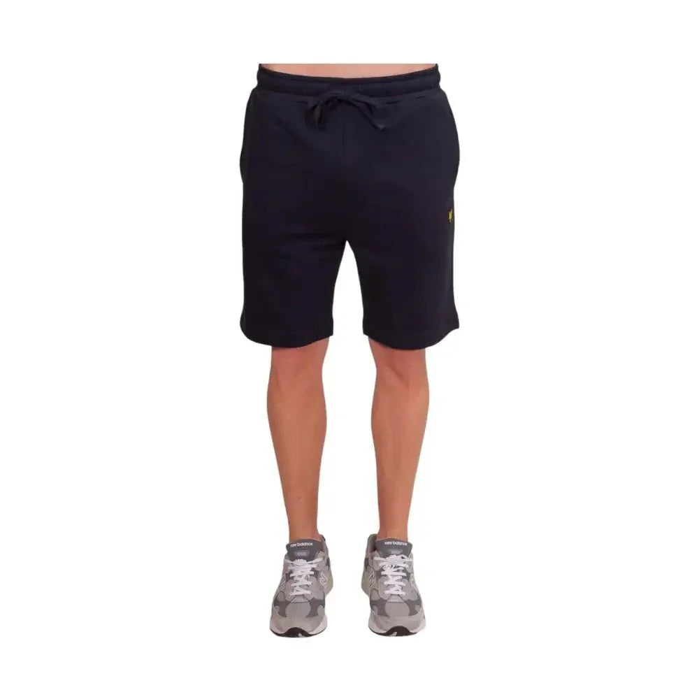 Shorts uomo lyle e scott in pile blu navy con vita con coulisse e piccolo logo giallo sulla gamba sinistra