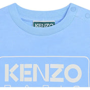 T-shirt bambino unisex kenzo celeste in cotone con logo kenzo bianco stampato sul petto