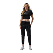 T-shirt in ciniglia con strass donna nero guess