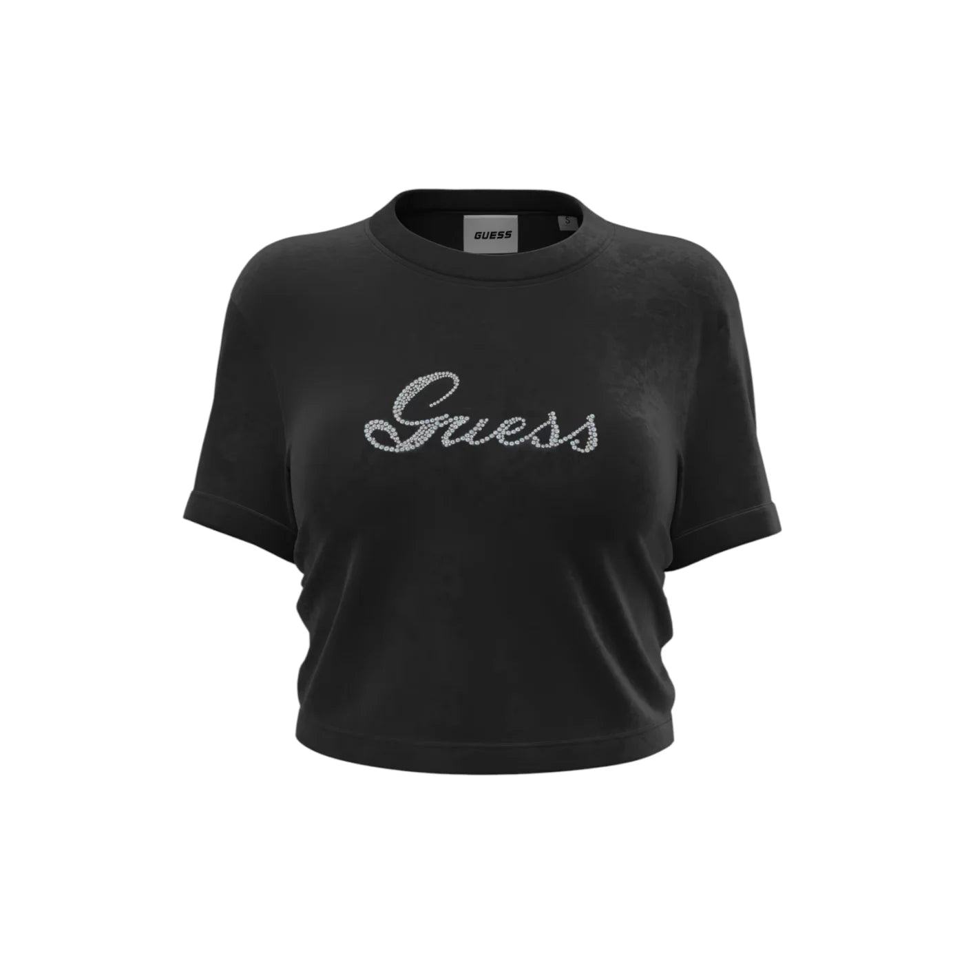 T-shirt in ciniglia con strass donna nero guess