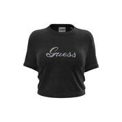 T-shirt in ciniglia con strass donna nero guess