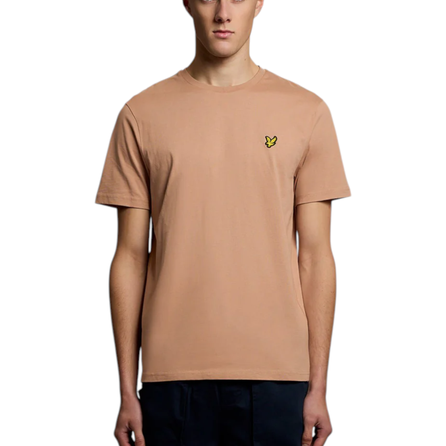 Beige t-shirt uomo in cotone con maniche corte e logo uccellino giallo piccolo lyel e scott