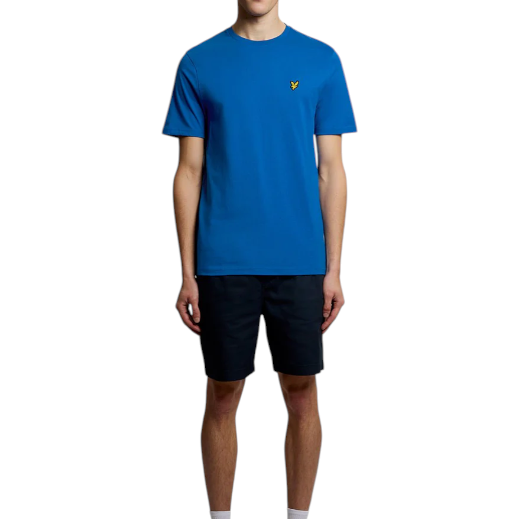 T-shirt in cotone uomo blu lyle e scott con piccolo logo uccello giallo sul petto a sinistra