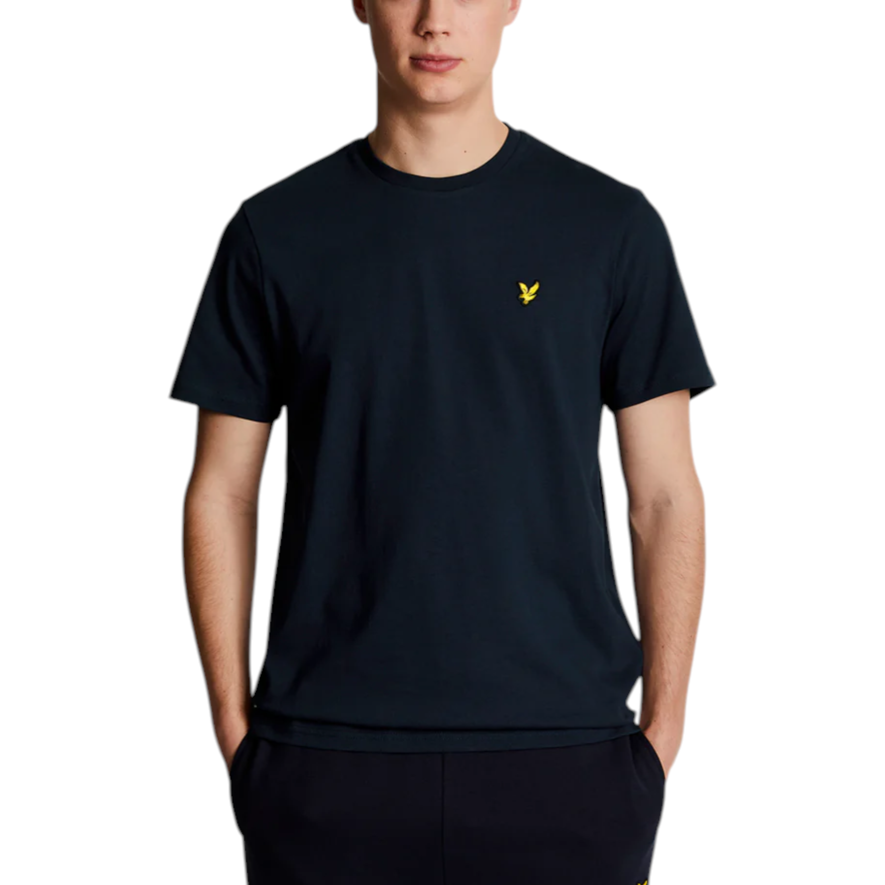 T-shirt in cotone uomo blu lyle e scott nera con logo uccellino giallo sul petto lato sinistro