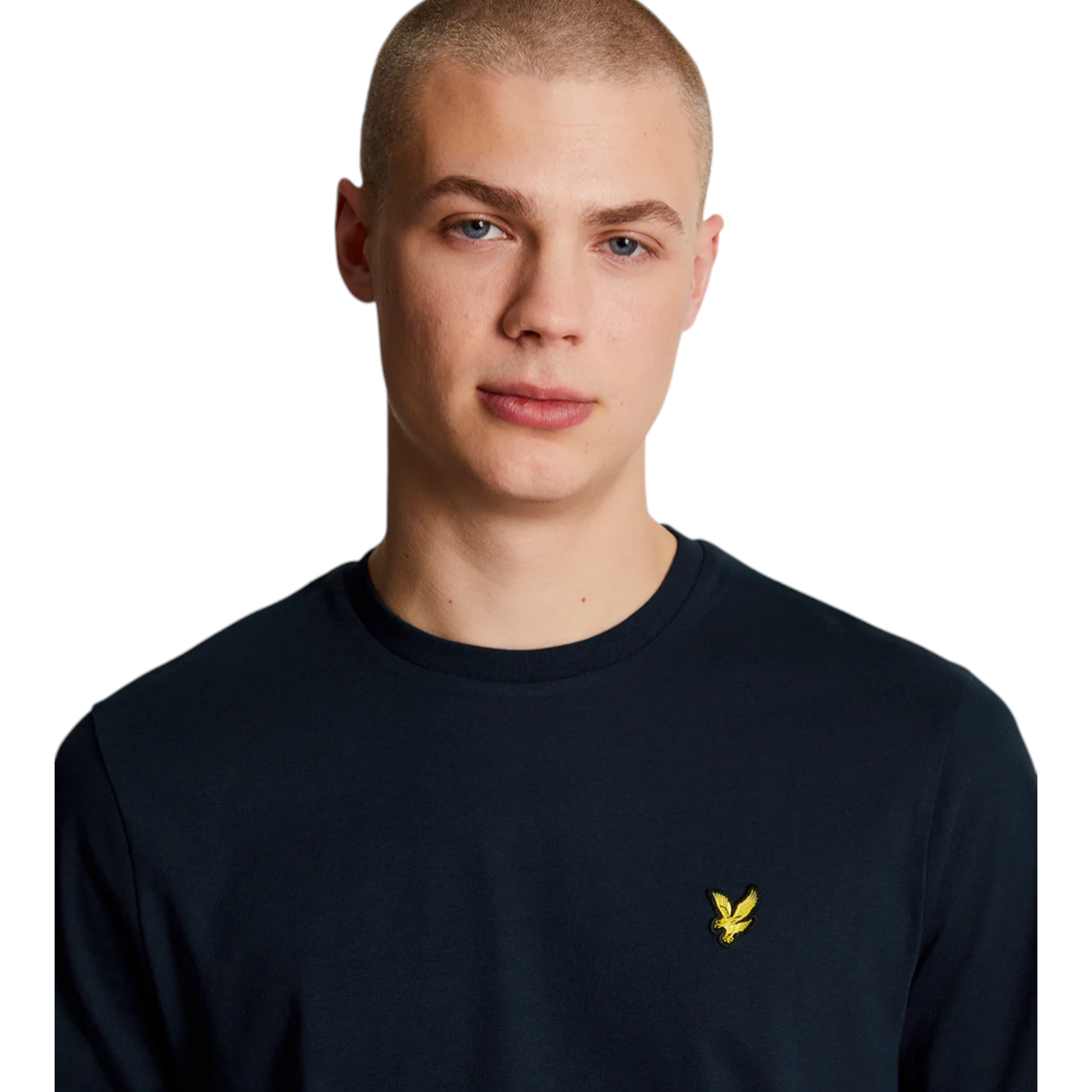 T-shirt in cotone uomo nero a maniche lunghe con logo uccello dorato ricamato a sinistra di Lyle e Scott