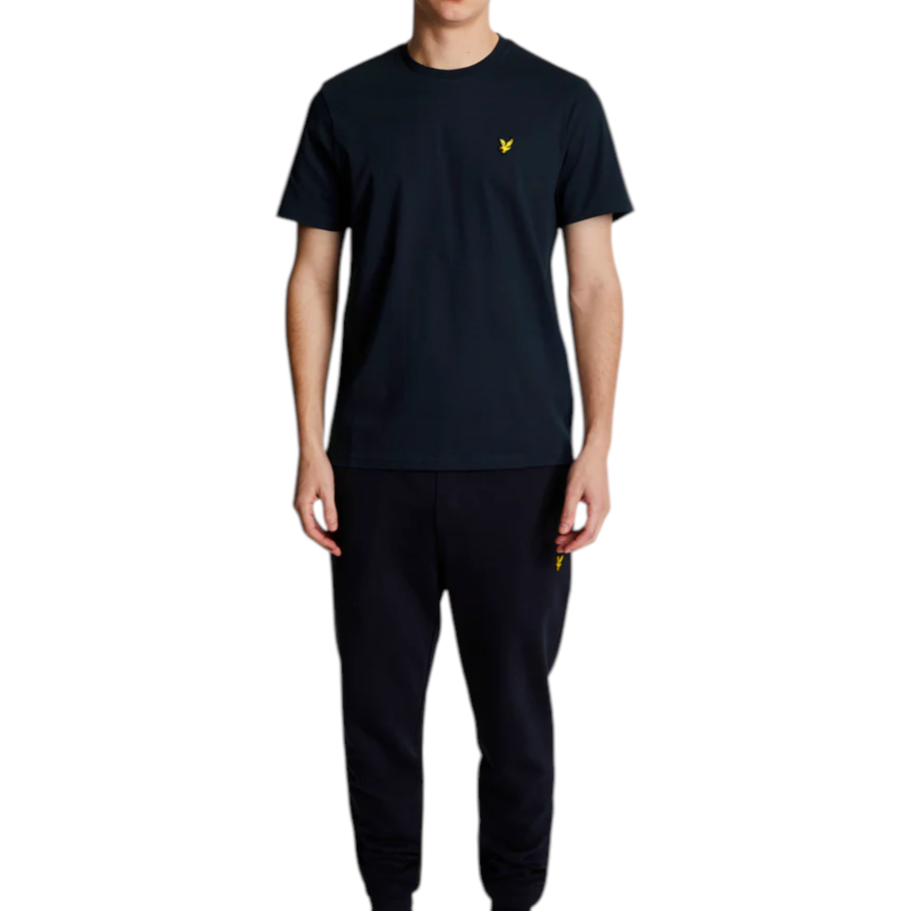 T-shirt uomo blu lyle e scott in cotone nero con logo uccellino giallo piccolo sul petto a sinistra
