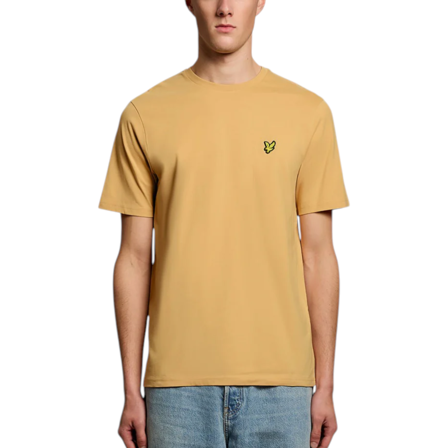 T-shirt in cotone uomo giallo con logo ricamato piccolo sul petto di lyle e scott