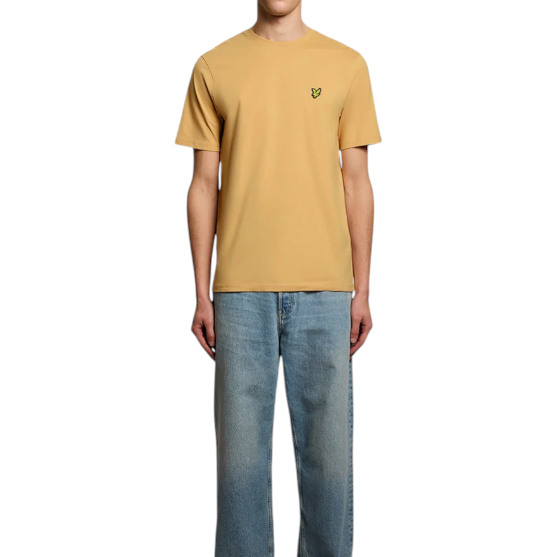 T-shirt in cotone giallo da uomo con logo verde sul petto di lyle e scott manica corta