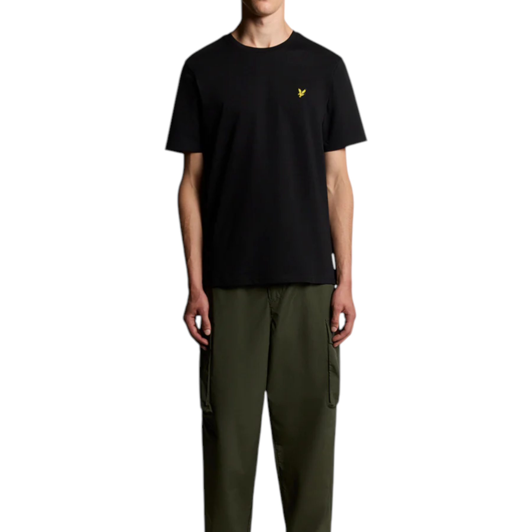 T-shirt in cotone nero uomo lyle e scott con maniche corte e piccolo logo uccello giallo sul petto a sinistra