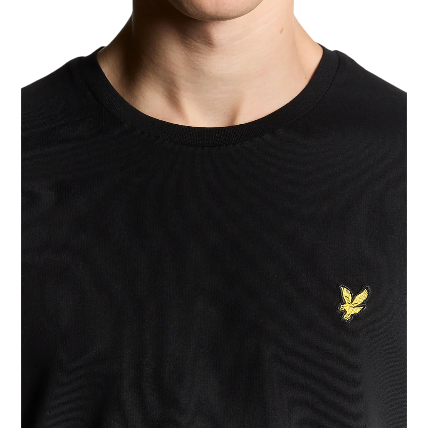 T-shirt in cotone uomo nero lyle e scott con logo uccello oro ricamato sul petto a sinistra