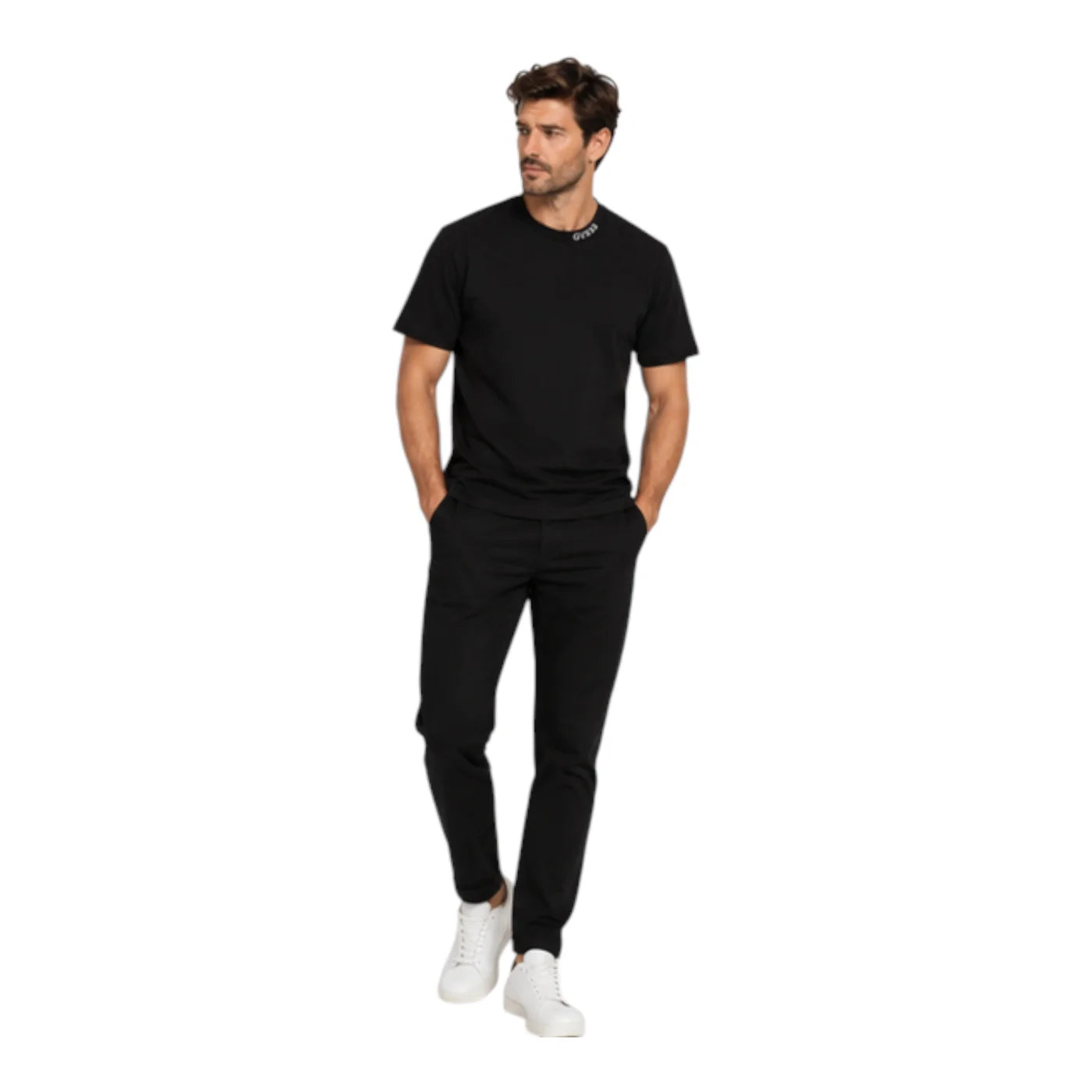 T-shirt logo collo uomo nero guess