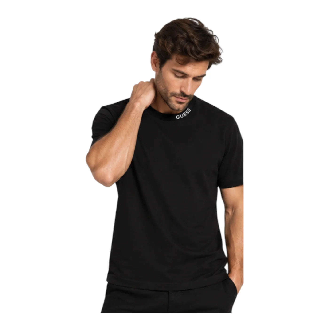 T-shirt logo collo uomo nero guess