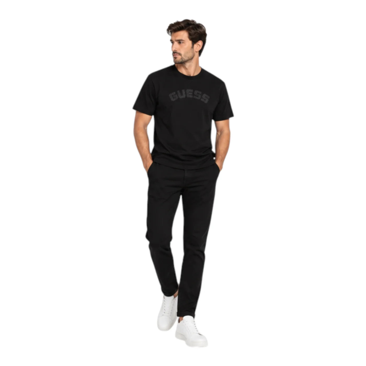 T-shirt logo petto uomo nero guess