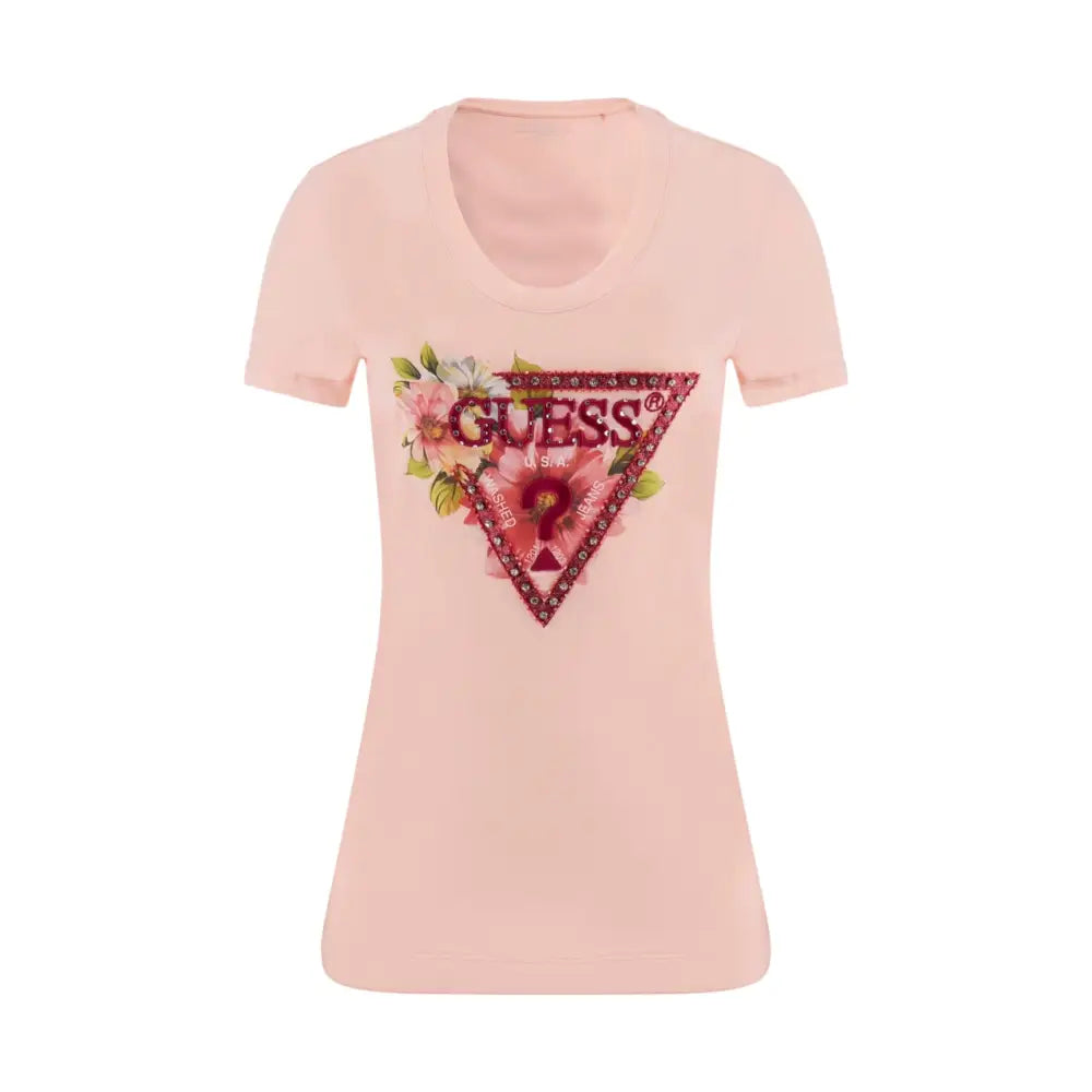 T-shirt logo triangolo floreale Donna Guess Guess