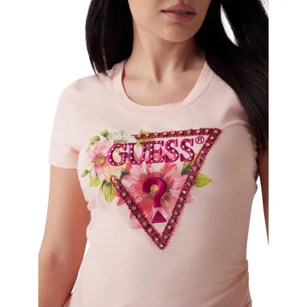 T-shirt logo triangolo floreale Donna Guess Guess