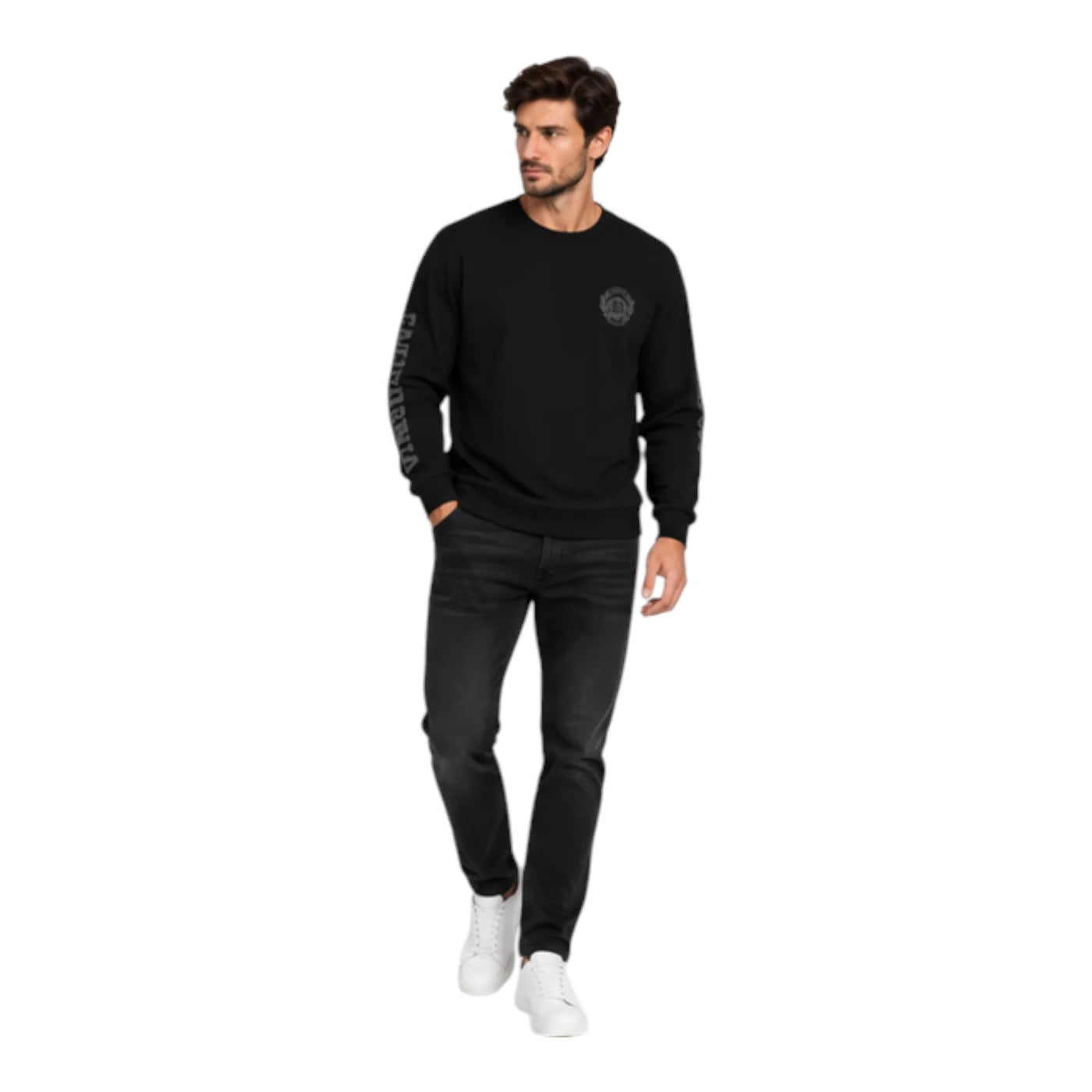 T-shirt manica lunga stampa retro uomo nero guess