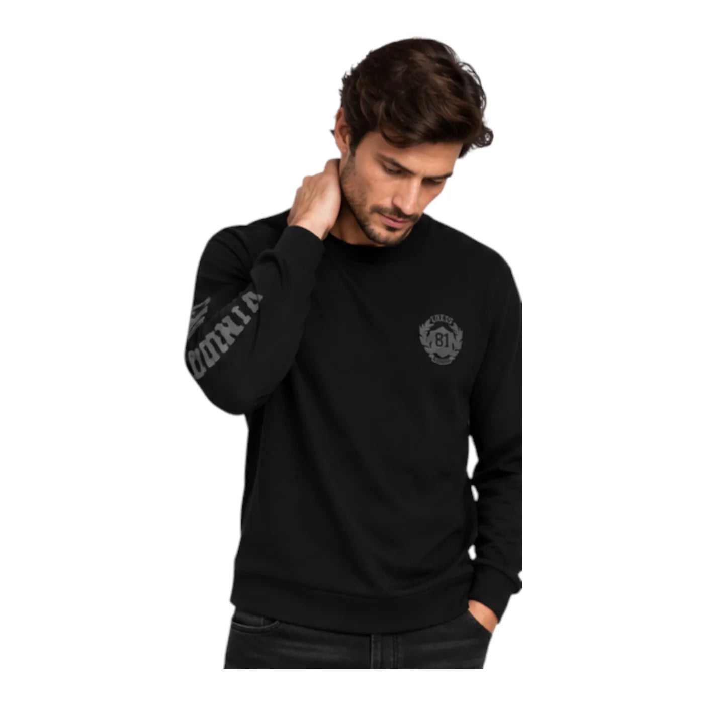 T-shirt manica lunga stampa retro uomo nero guess
