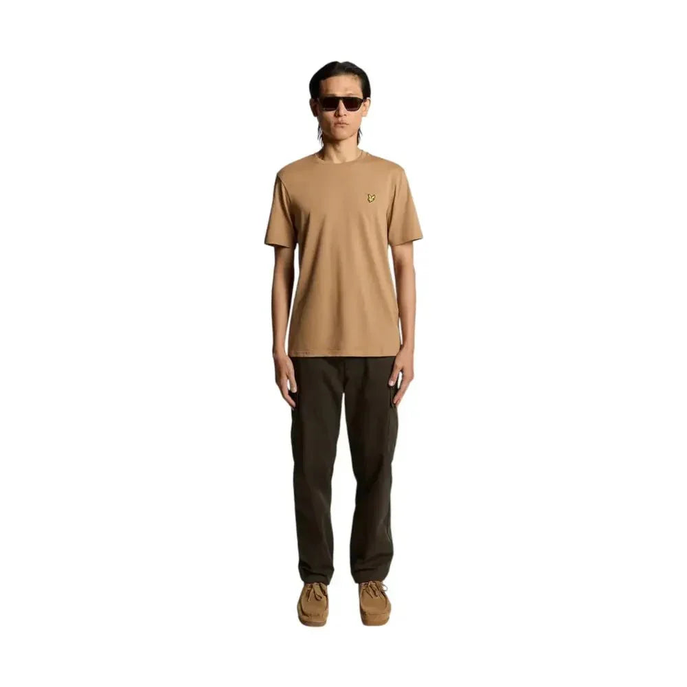 Tan t-shirt uomo lyle e scott in cotone con piccolo logo ricamato sul petto a sinistra
