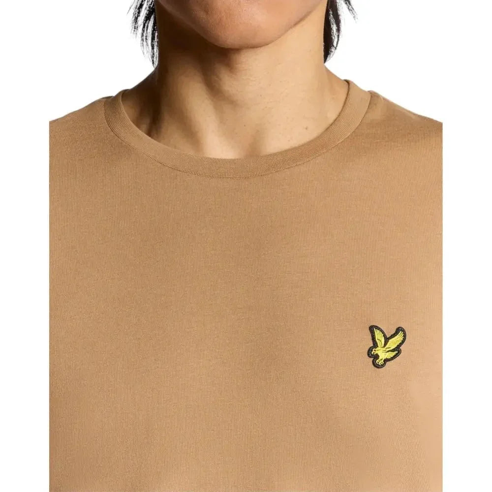 T-shirt uomo lyle e scott tan in cotone con collo a giro e piccolo logo uccello giallo ricamato sul petto sinistro