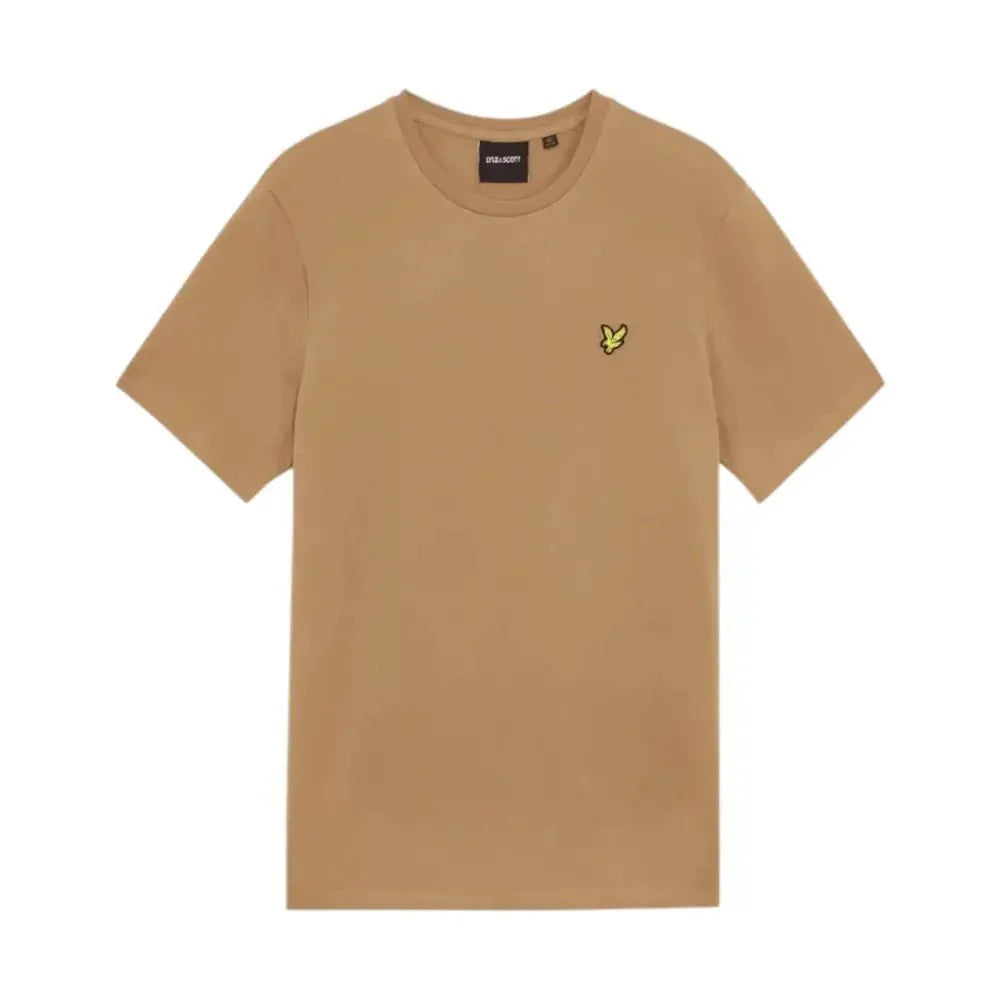 T-shirt uomo lyle e scott beige a maniche corte con piccolo logo uccello giallo ricamato sul petto sinistro