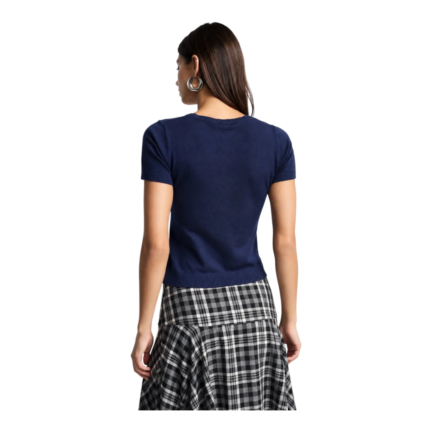 Top girocollo a costine donna blu please
