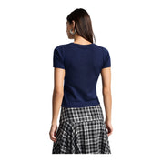 Top girocollo a costine donna blu please