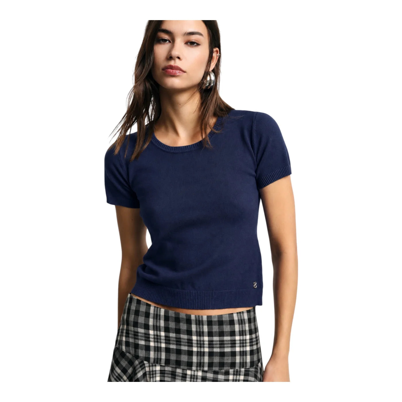 Top girocollo a costine donna blu please