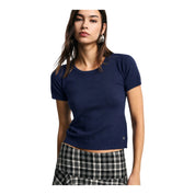 Top girocollo a costine donna blu please