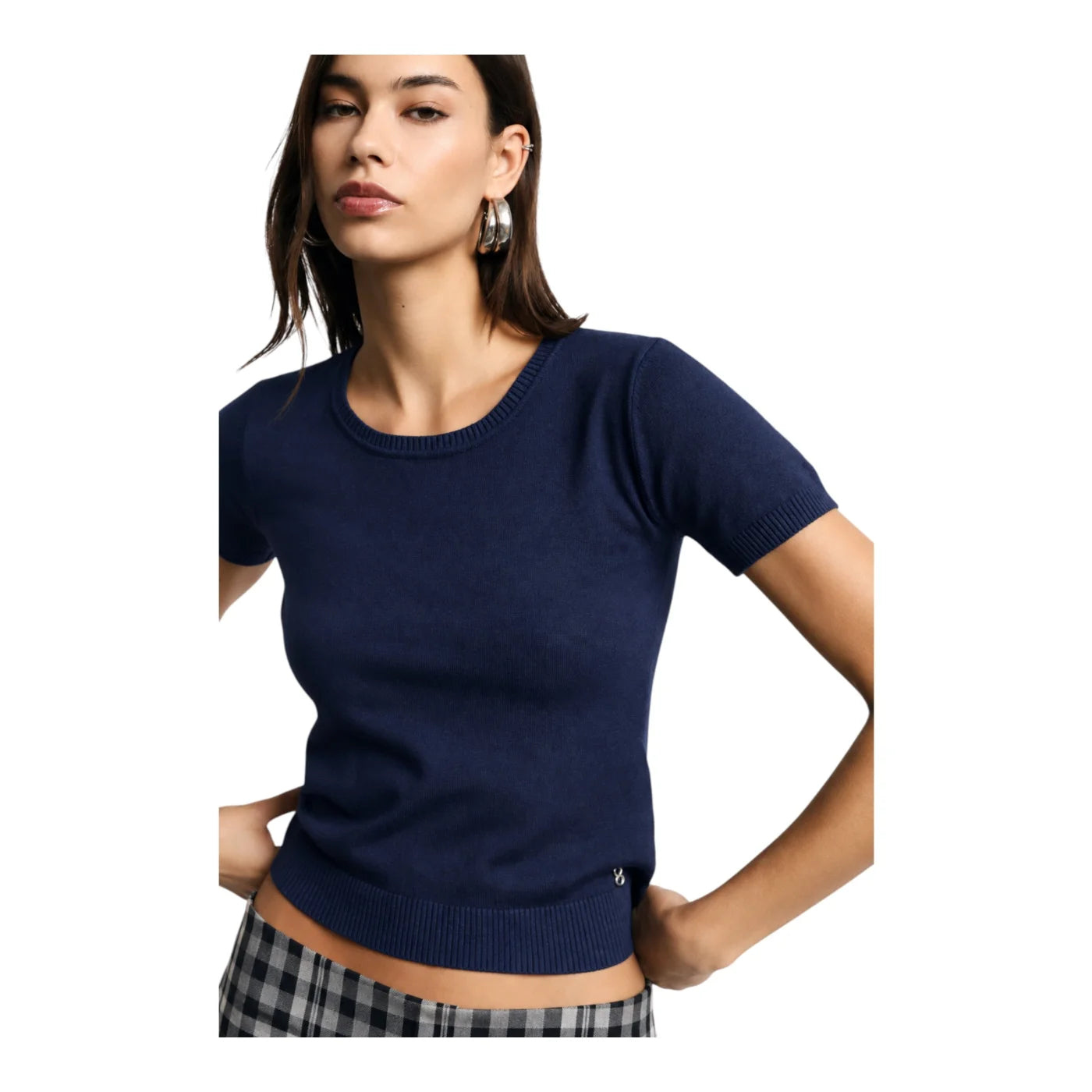 Top girocollo a costine donna blu please