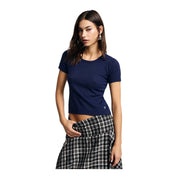 Top girocollo a costine donna blu please