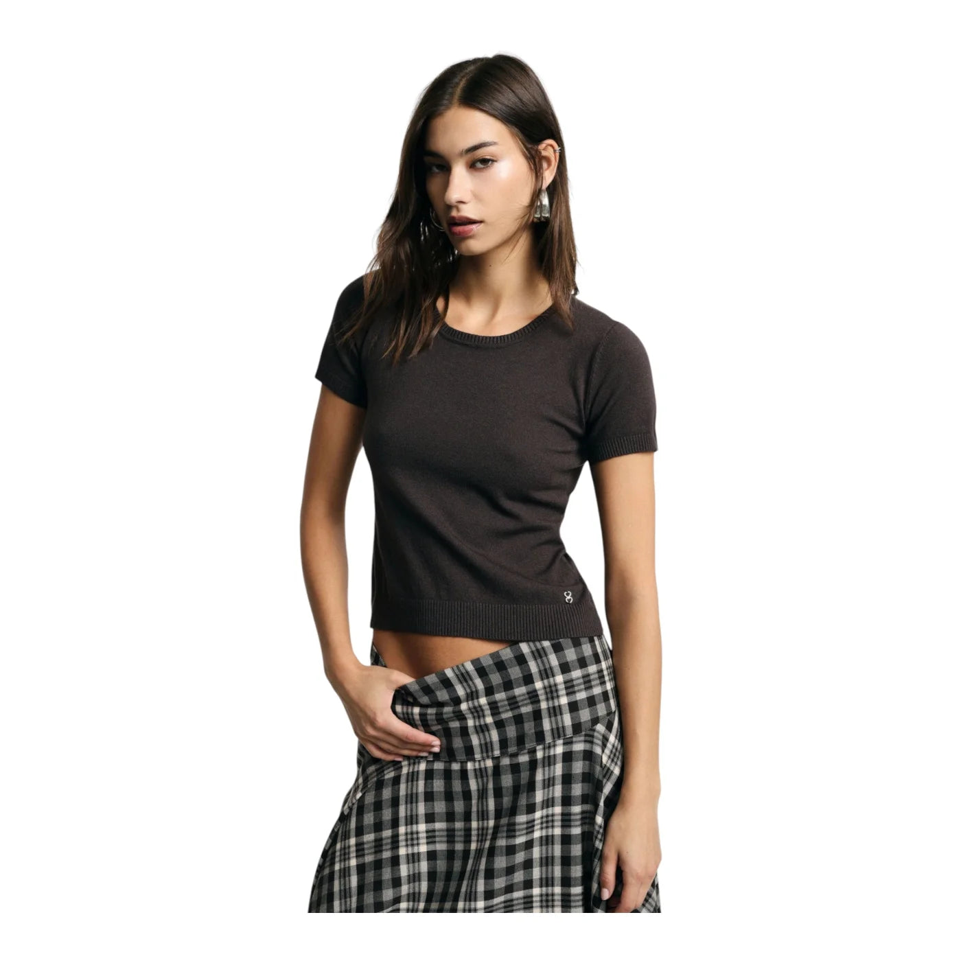 Top girocollo a costine donna marrone please