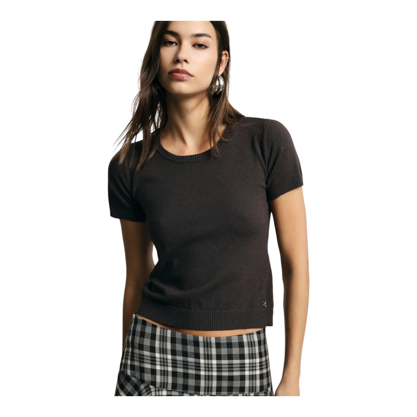 Top girocollo a costine donna marrone please