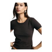 Top girocollo a costine donna marrone please
