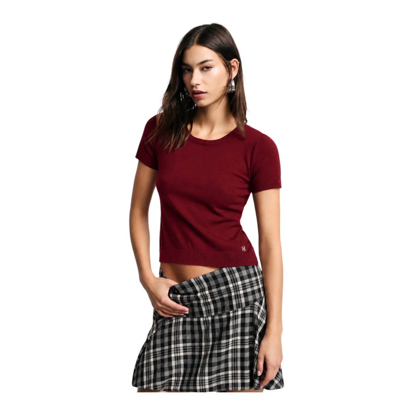 Top girocollo a costine donna rosso please