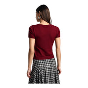 Top girocollo a costine donna rosso please
