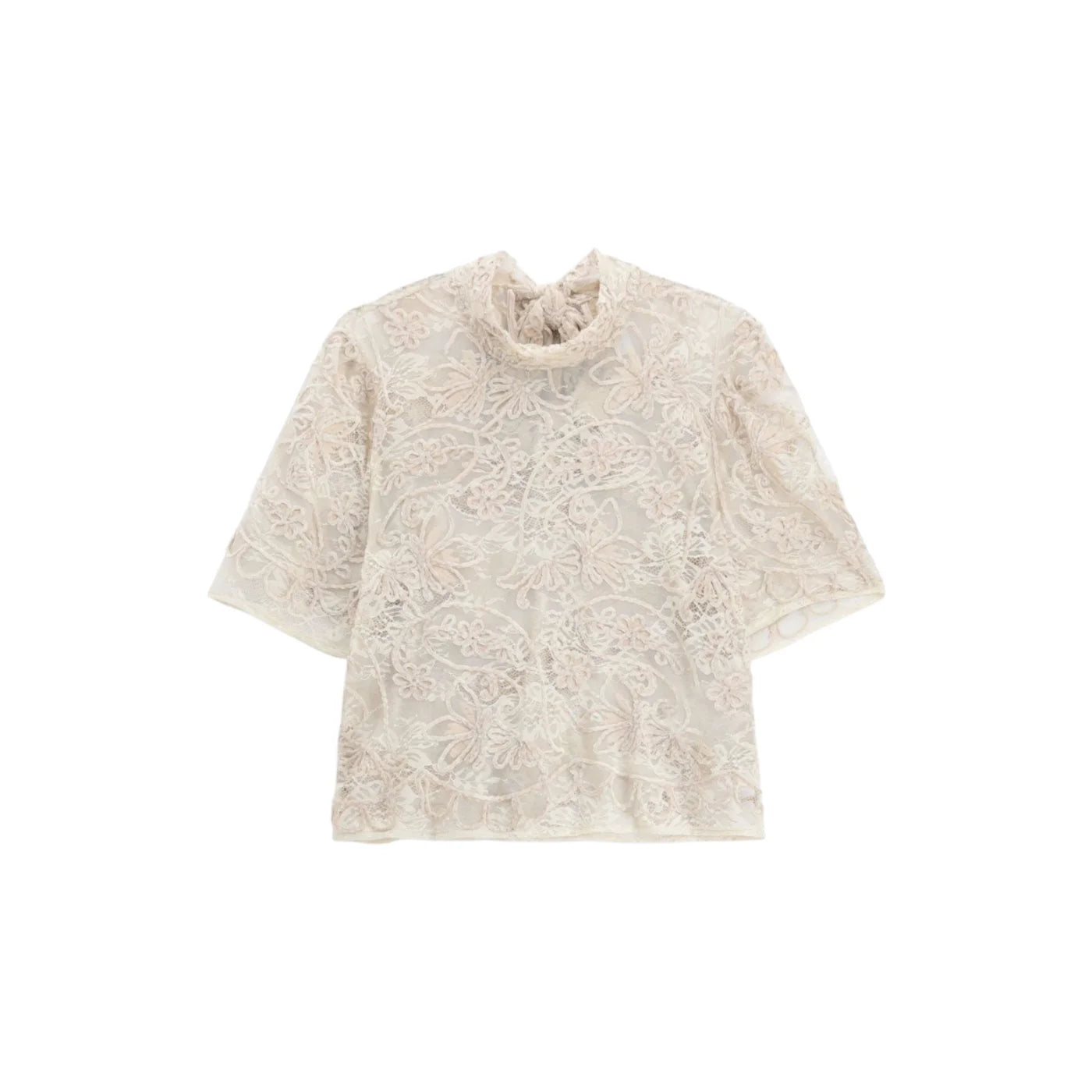 Top pizzo trasparente manica corta donna avorio imperial