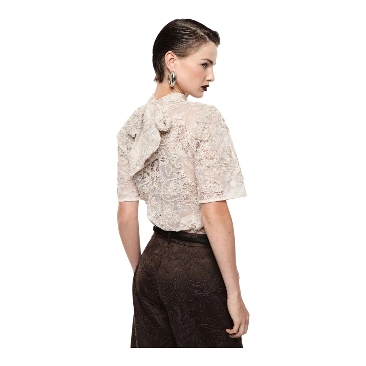 Top pizzo trasparente manica corta donna avorio imperial