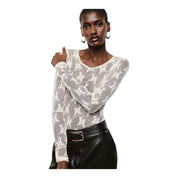 Top trasparente a maniche lunghe donna avorio imperial