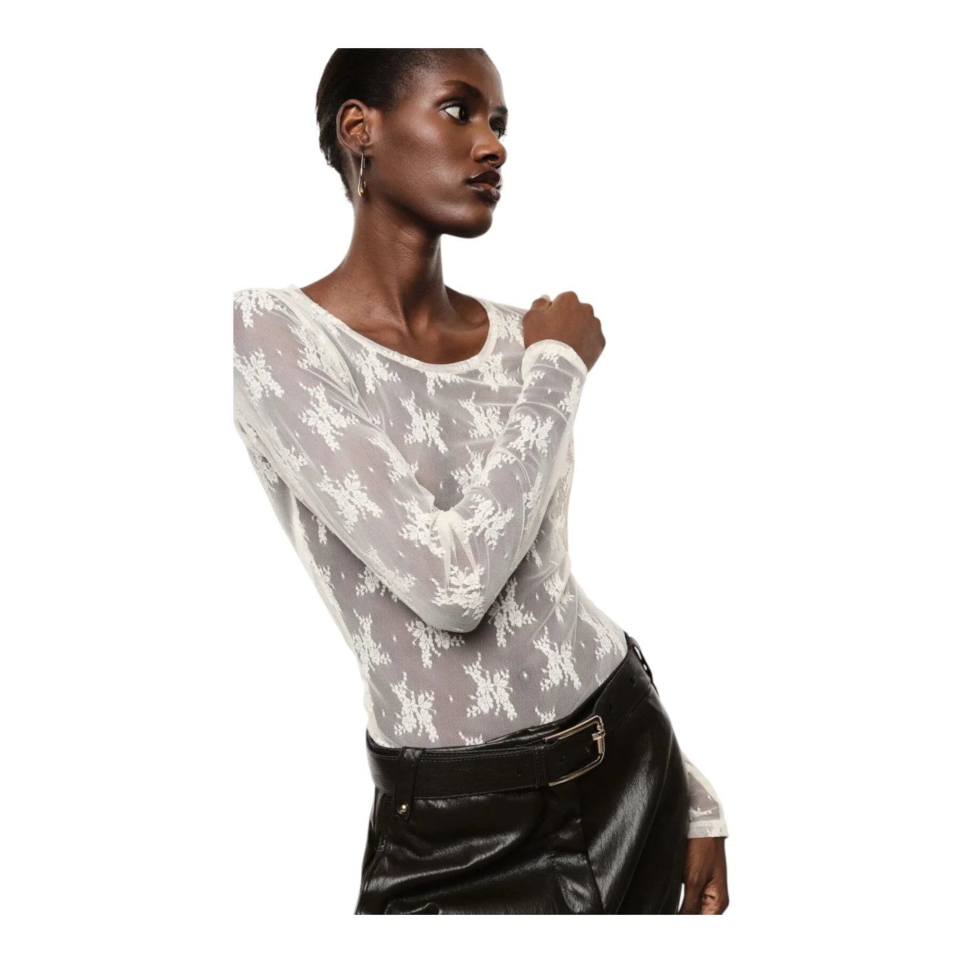 Top trasparente a maniche lunghe donna avorio imperial