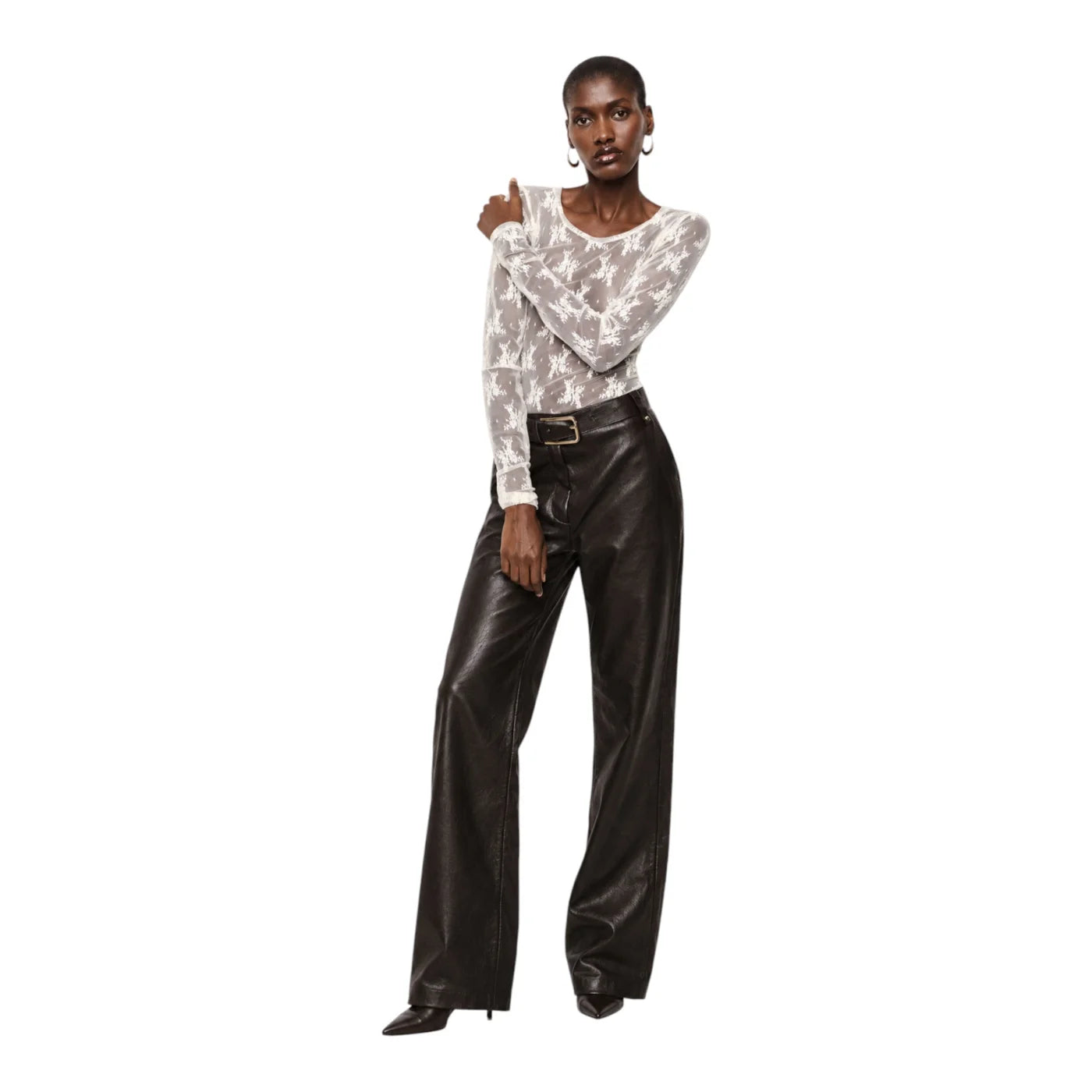 Top trasparente a maniche lunghe donna avorio imperial
