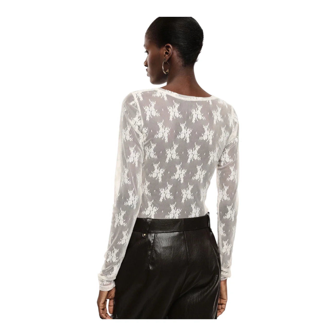 Top trasparente a maniche lunghe donna avorio imperial