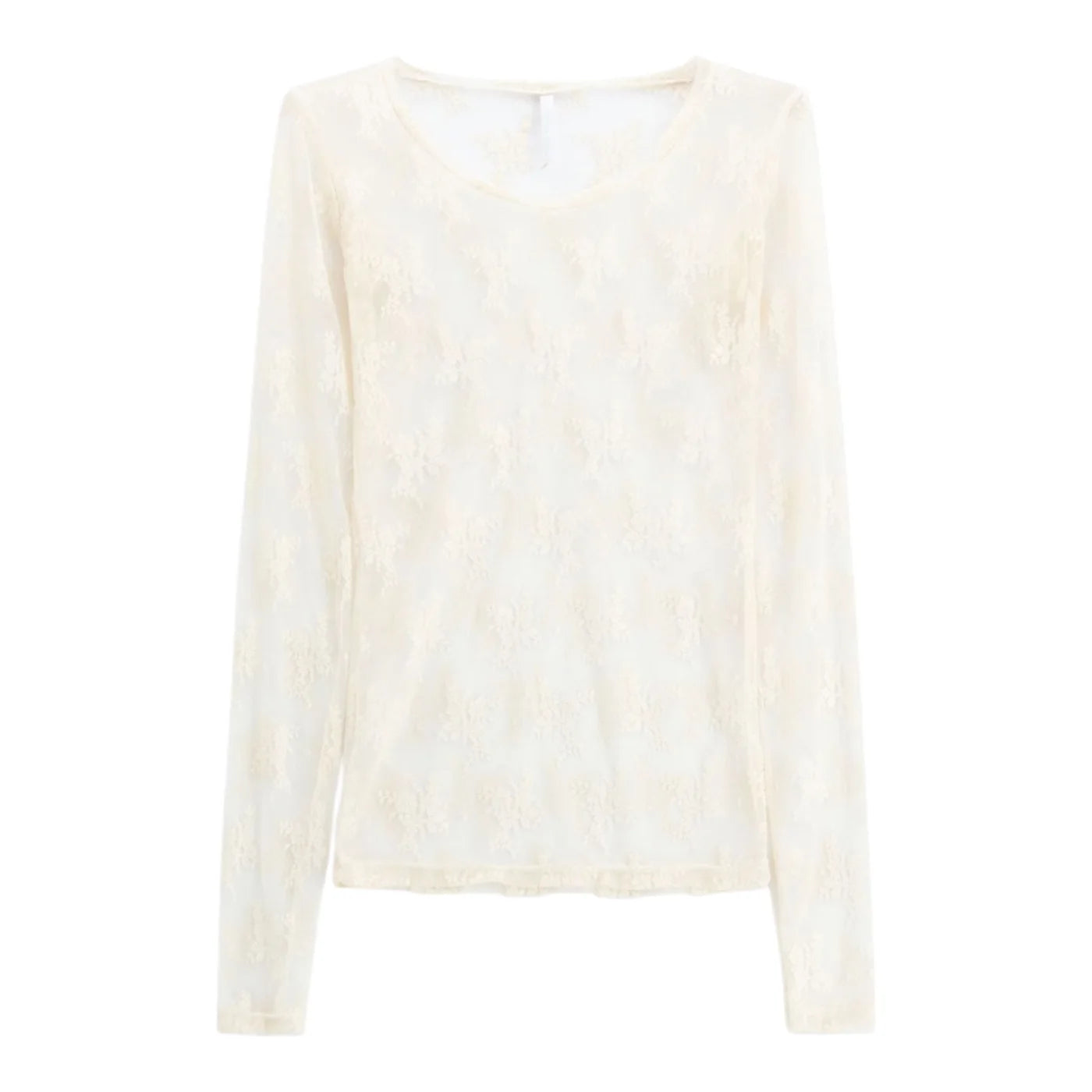 Top trasparente a maniche lunghe donna avorio imperial