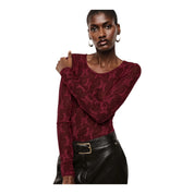 Top trasparente a maniche lunghe donna bordeaux imperial