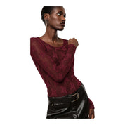 Top trasparente a maniche lunghe donna bordeaux imperial