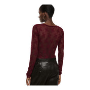 Top trasparente a maniche lunghe donna bordeaux imperial