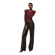 Top trasparente a maniche lunghe donna bordeaux imperial